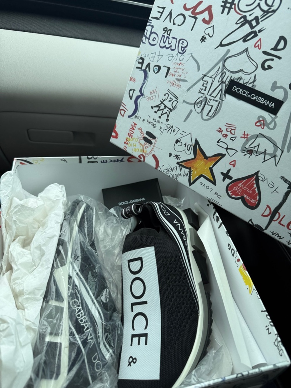 Dolce & Gabbana Black and White Logo Slip-On Sneakers